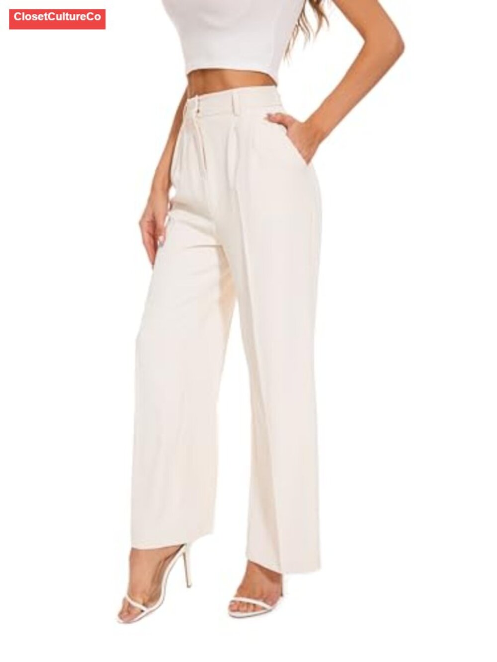 Wide Leg Dress Pants High Waisted Pleated Front Work Slacks Business Casual